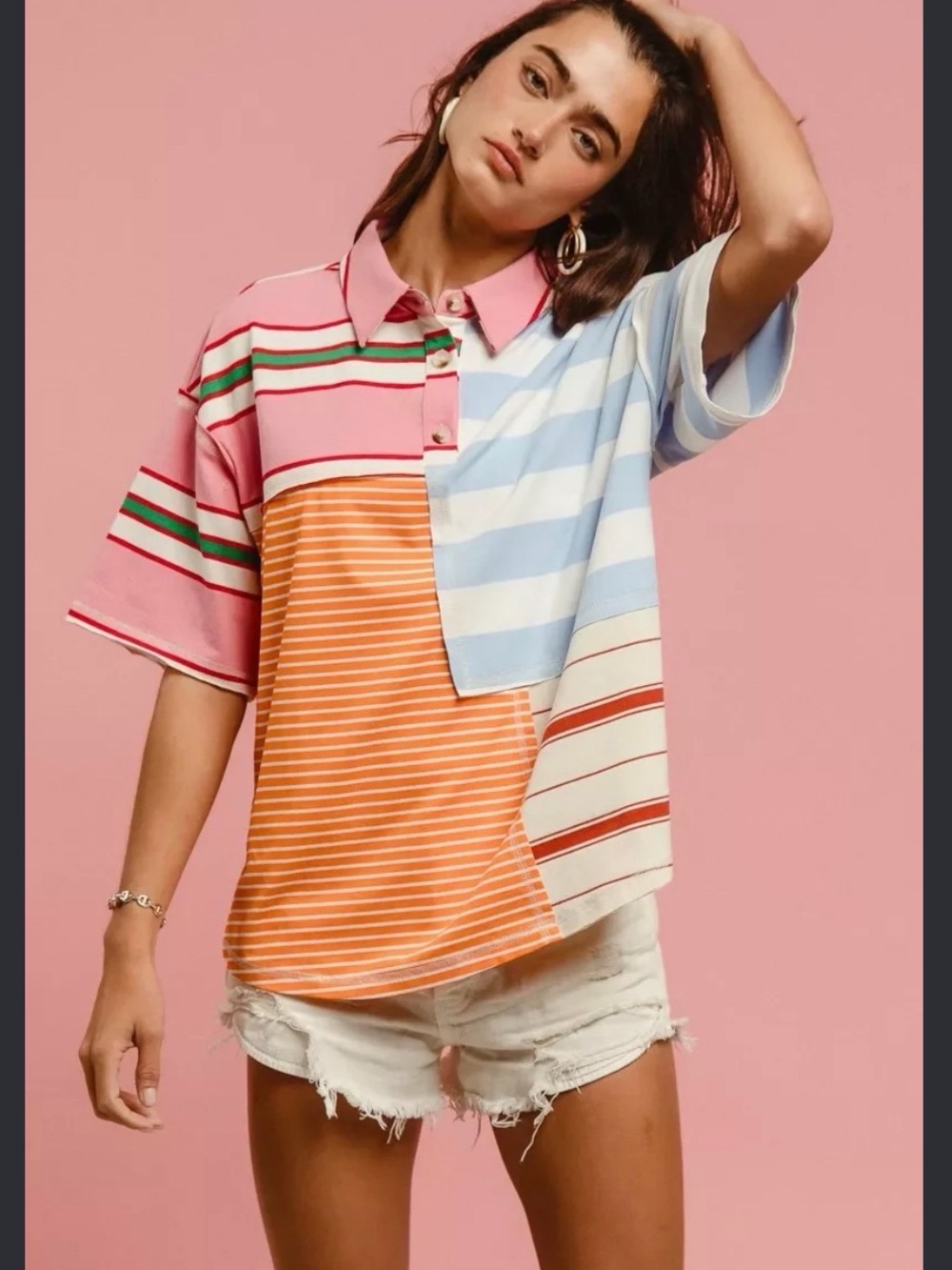 BiBi Mix And Match Stripe Color Block Shirt size medium